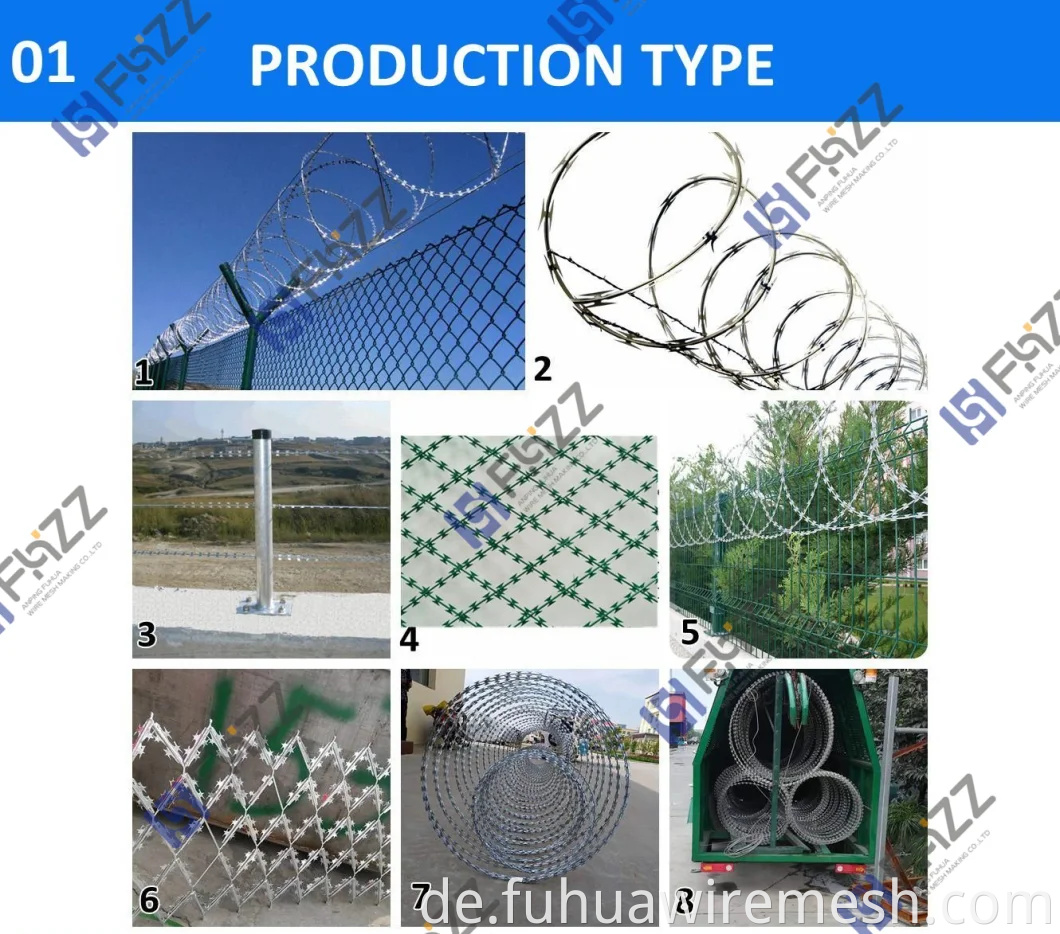 Hohe Sicherheit BTO-22 Cross Typ 304 Grad Edelstahl Konzertina Rasiermesser Stacheldraht